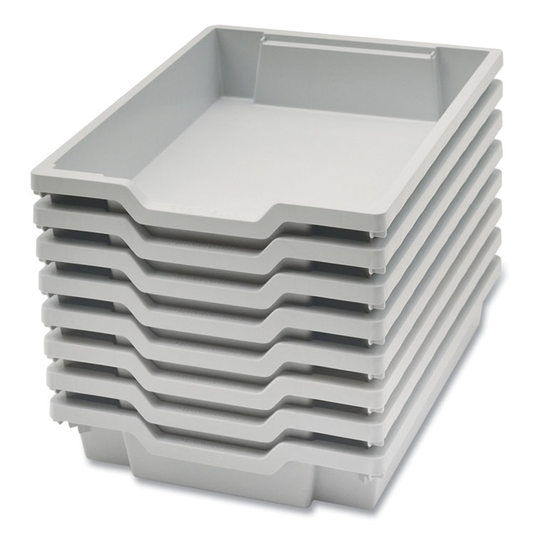 GRATNELLS USA, LLC F1 Shallow Trays for Gratnells Storage Frames and Trolleys, 1.85 gal Capacity, 12.28" x 16.81" x 3.25", Light Gray, 8/Pack (GTSFS0119P8)