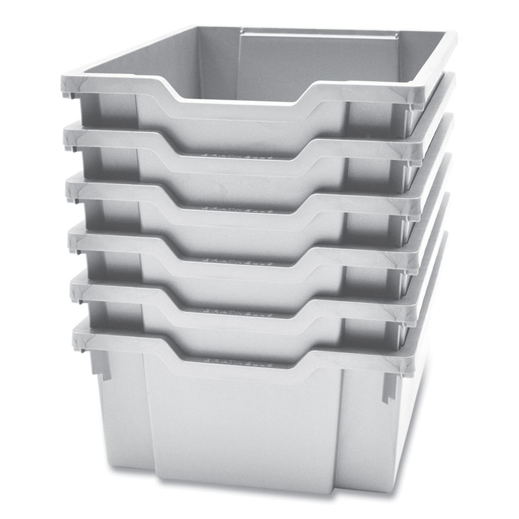 GRATNELLS USA, LLC F2 Deep Trays for Gratnells Storage Frames and Trolleys, 3.57 gal Capacity, 12.28" x 16.81" x 6.25", Light Gray, 6/Pack (GTSFS0219P6)