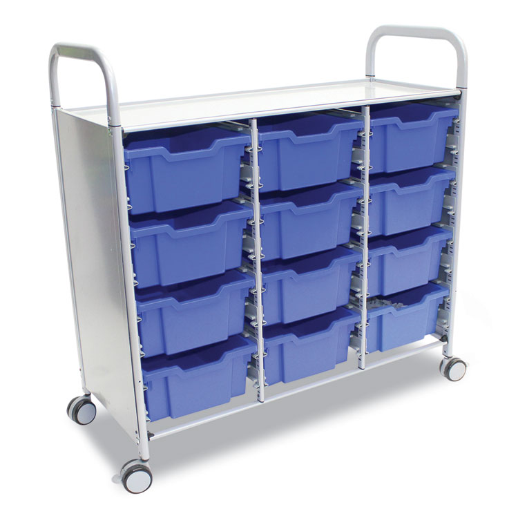 GRATNELLS USA, LLC Callero Plus Treble Column Trolley Set 13, Metal, 1 Shelf, 12 F2 Deep Bins, 40.6" x 17.3" x 41.5", Silver/Royal Blue (GTSSSET074406)