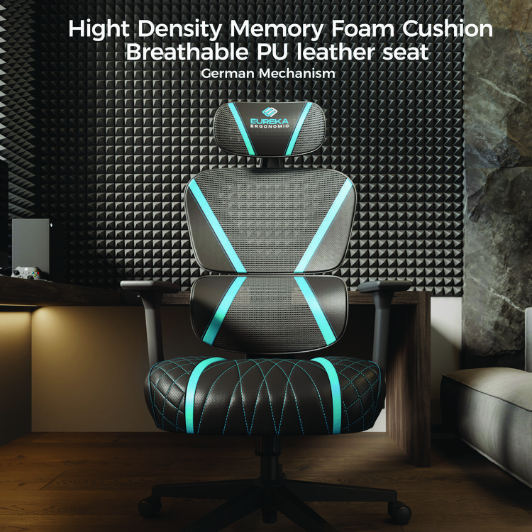 EUREKA ERGONOMIC Norn Ergonomic Chair, Supports Up to 275 lb, 18.11" to 22.04" Seat Height, Black/Blue Mesh Seat/Back, Black Base (EKAGC06BU)