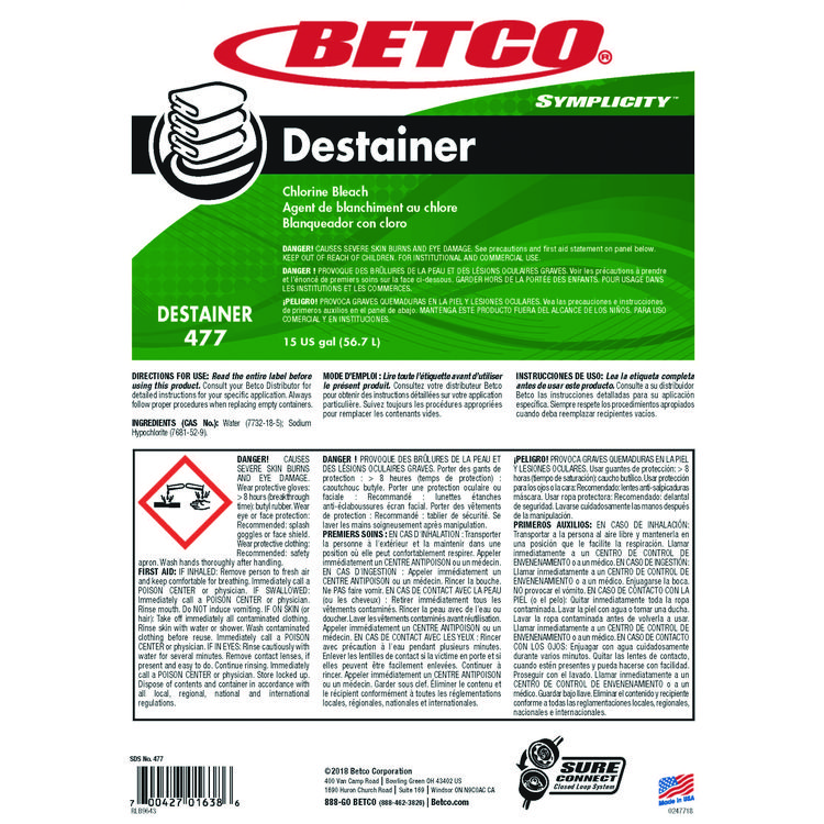 BETCO CORPORATION Symplicity Destainer, 15 gal Drum (BET4777700)