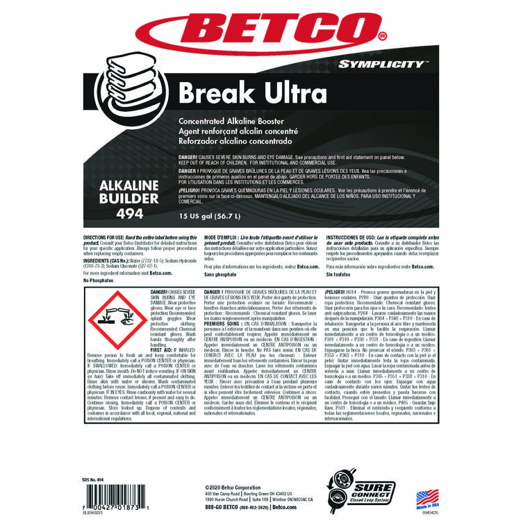 BETCO CORPORATION Symplicity Break Ultra Alkaline Booster, 15 gal Drum (BET4947700)
