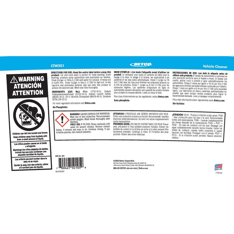 BETCO CORPORATION CTW501 Car and Truck Wash, Lemon Scent, 5 gal Pail (BET5010500)